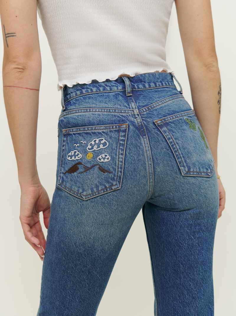 Handicraft Embroidered High Rise Straight Jeans