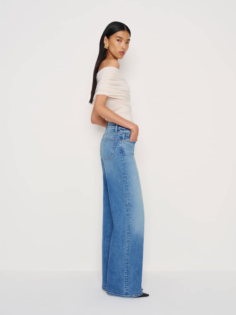 Greta Super Stretch Low Rise Wide Leg Jeans