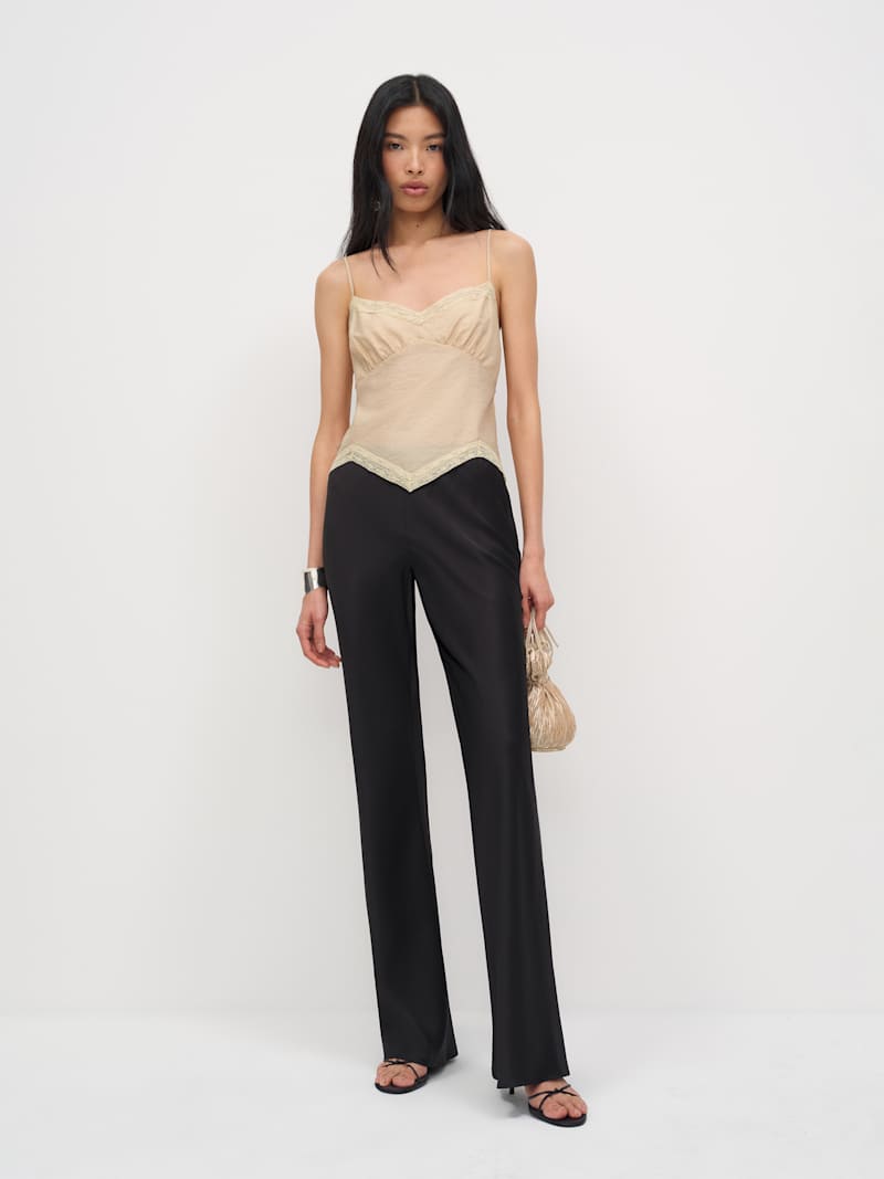 Gale Satin Mid Rise Long Pant