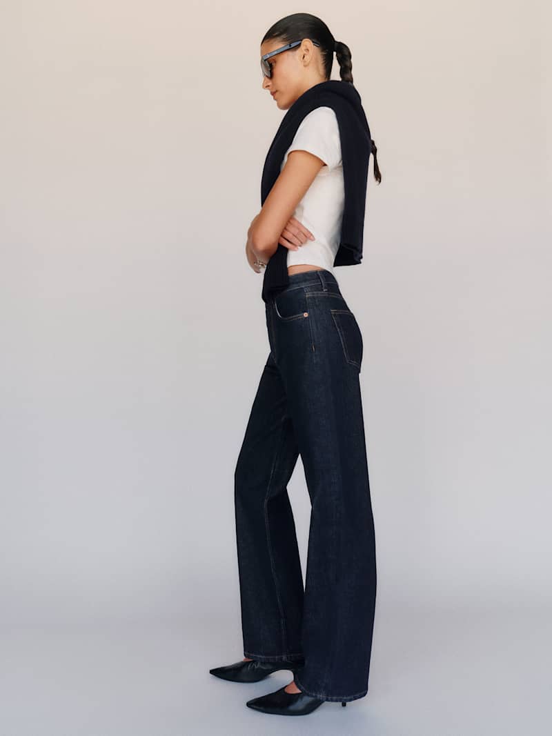 Miles Stretch Mid Rise Straight Long Leg Jeans