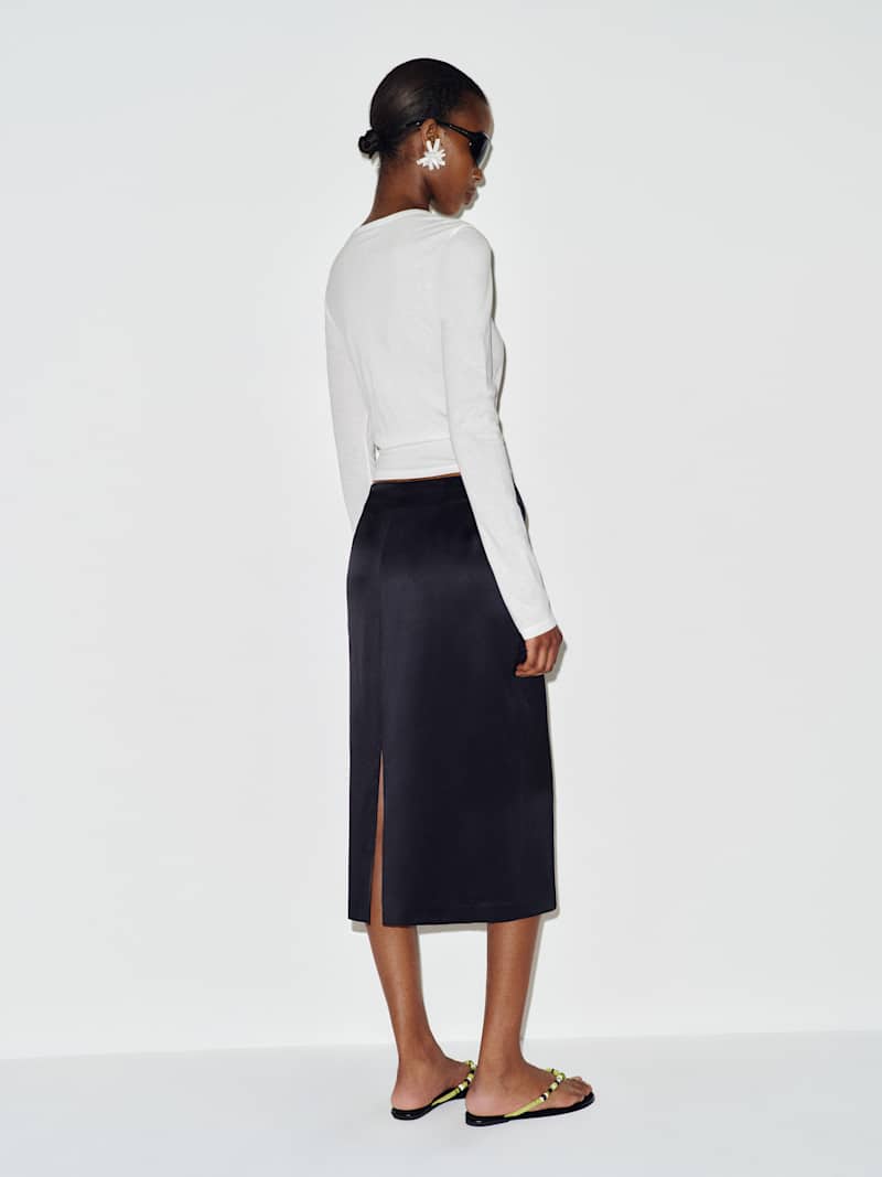 Petites Helen Low Waist Silk Midi Skirt