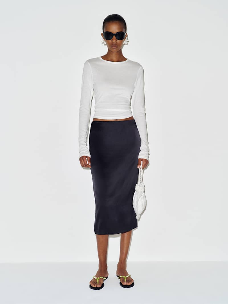 Petites Helen Low Waist Silk Midi Skirt