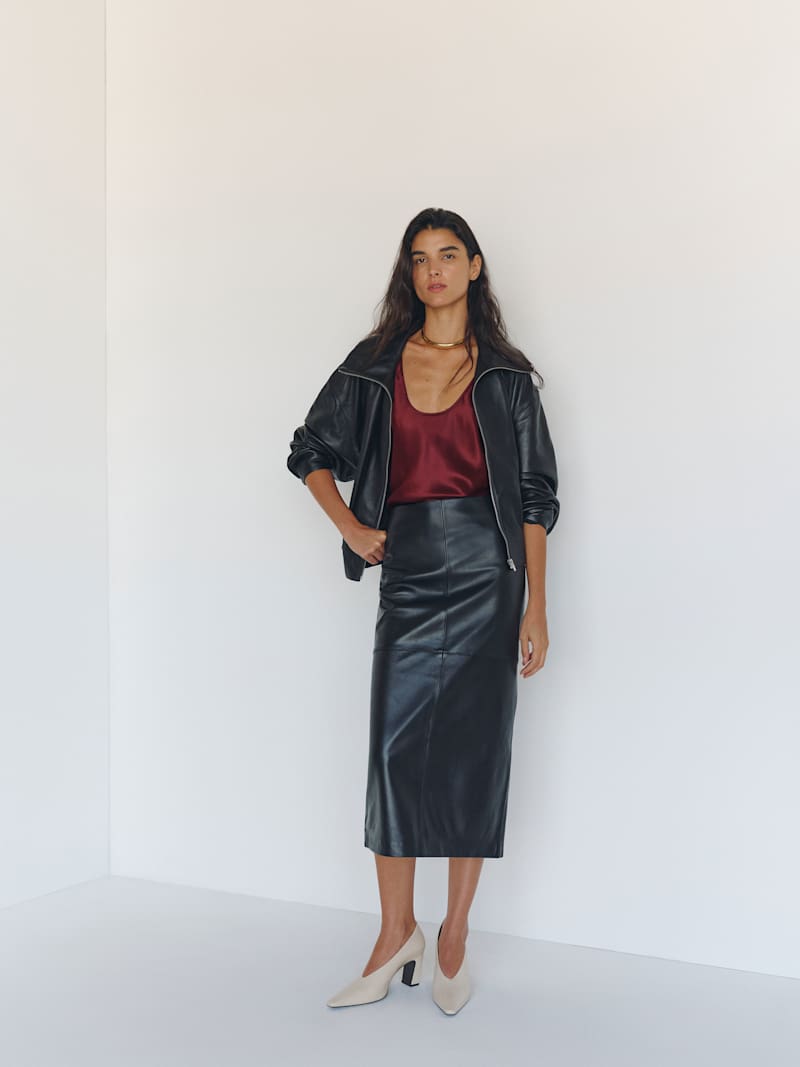 Petites Veda Cole Low Waist Leather Maxi Skirt
