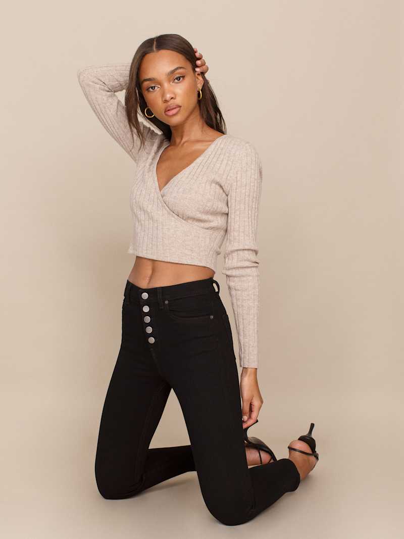 Harper Button Fly High Rise Skinny Jeans