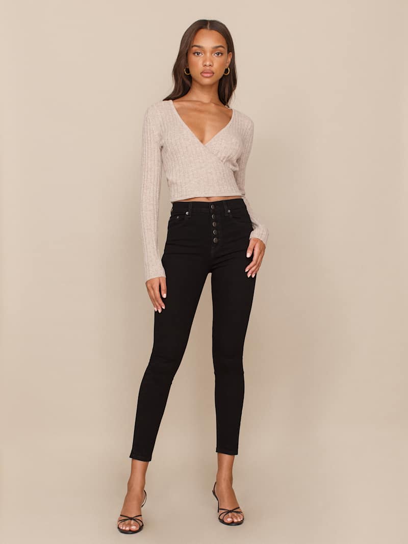 Harper Button Fly High Rise Skinny Jeans